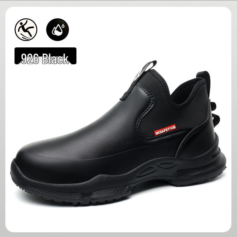 

Men’s Lightweight Non-slip Chef Shoes: Comfortable, Water-Repellent, and Oil-Proof Safety Footwear for Kitchen Work. Black; 38