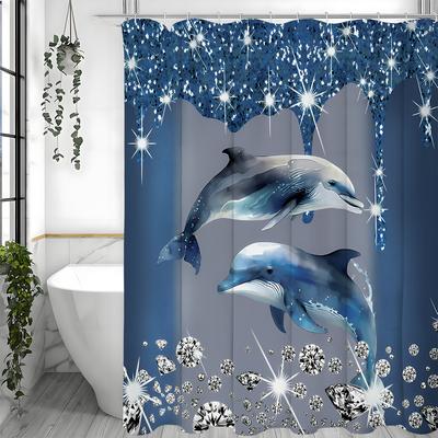 Rideau de douche Dauphin Diamant avec Fond Bleu, Dauphin, Rideau de Douche Décoratif de Salle de Bain Maçonnerie, Rideau de Douche Imperméable