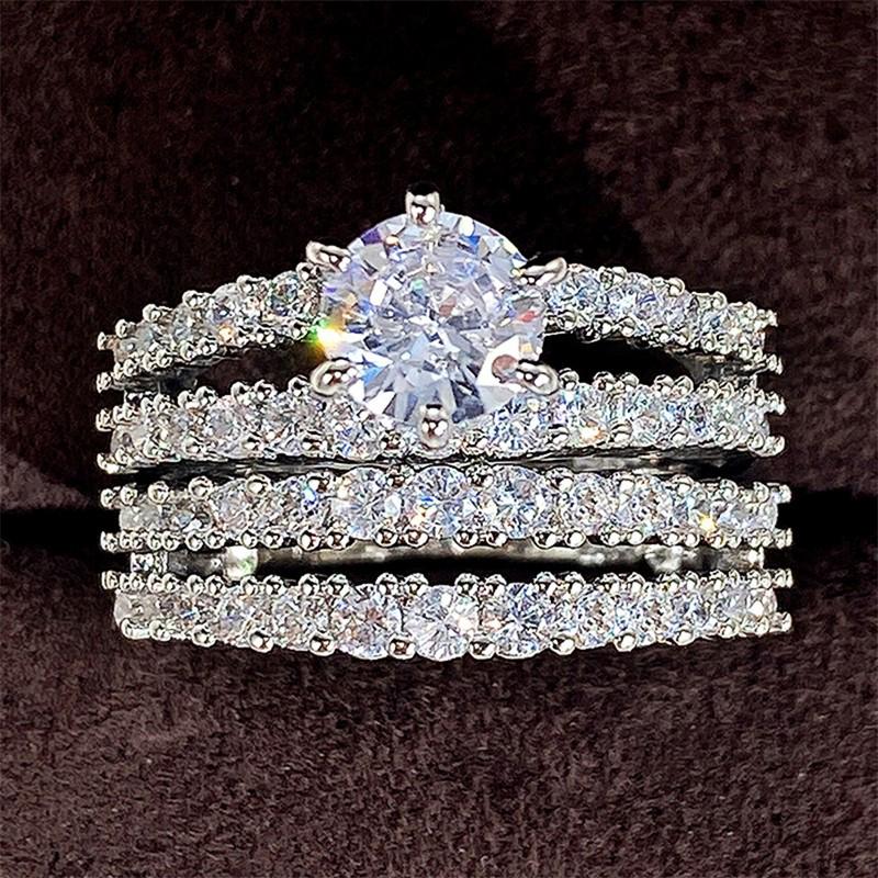

Huitan Fashion Set Rings Women for Wedding Accessories Bling Bling CZ Stone Luxury Engagement Party Modern Female Jewelry 12