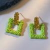 Trend Green Color Hollow Square Drop Earrings for Women Geometry Ear Jewelry Fashion Statement Girl Birthday Gift