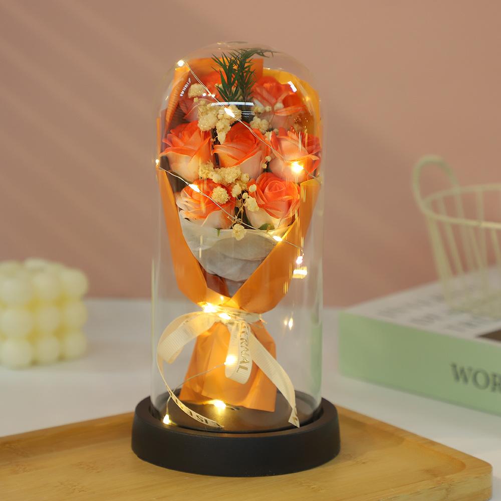 Glass cover exquisite ornament eternal dried flower rose soap bouquet Qixi Festival Valentine's Day birthday gift for boyfriend and girlfriend