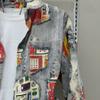 Camicia da Uomo Retro Stampa Giornale Bottoni Manica Lunga Casual Streetwear Top Primavera Estate