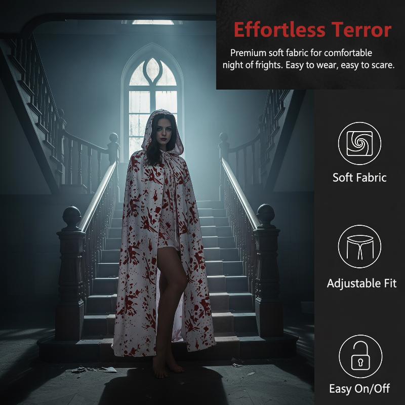 Halloween Cosplay Blood Splatter Hooded Cape Cloak Bloody Apron Tights Socks Scary Party Dress Up Costume Accessories For Adult