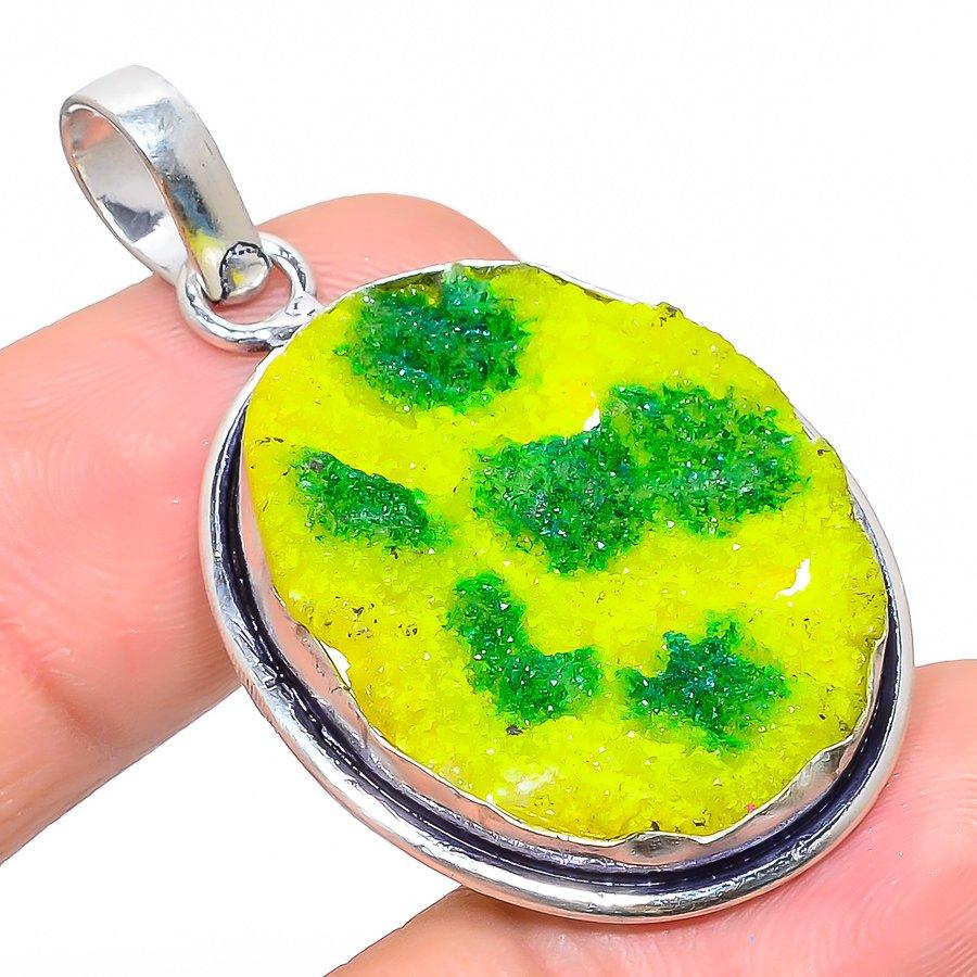 

Подвеска из стерлингового серебра 925 пробы с натуральным агатом, друзами, ручной работы, 1,85 дюйма, I7y62