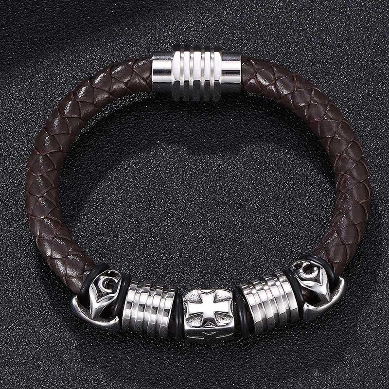 Leather Brown Men Bracelet Fashion Male Vintage Accessories Charm Bracelet Men Jewelry