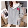 Navava Women Heart Embossed Long Sleeve Hoodie Zip Up Nc141