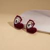 Wind Flocking Geometric Square Round Silver Needle Earrings Ankola Red Autumn and Winter Earrings