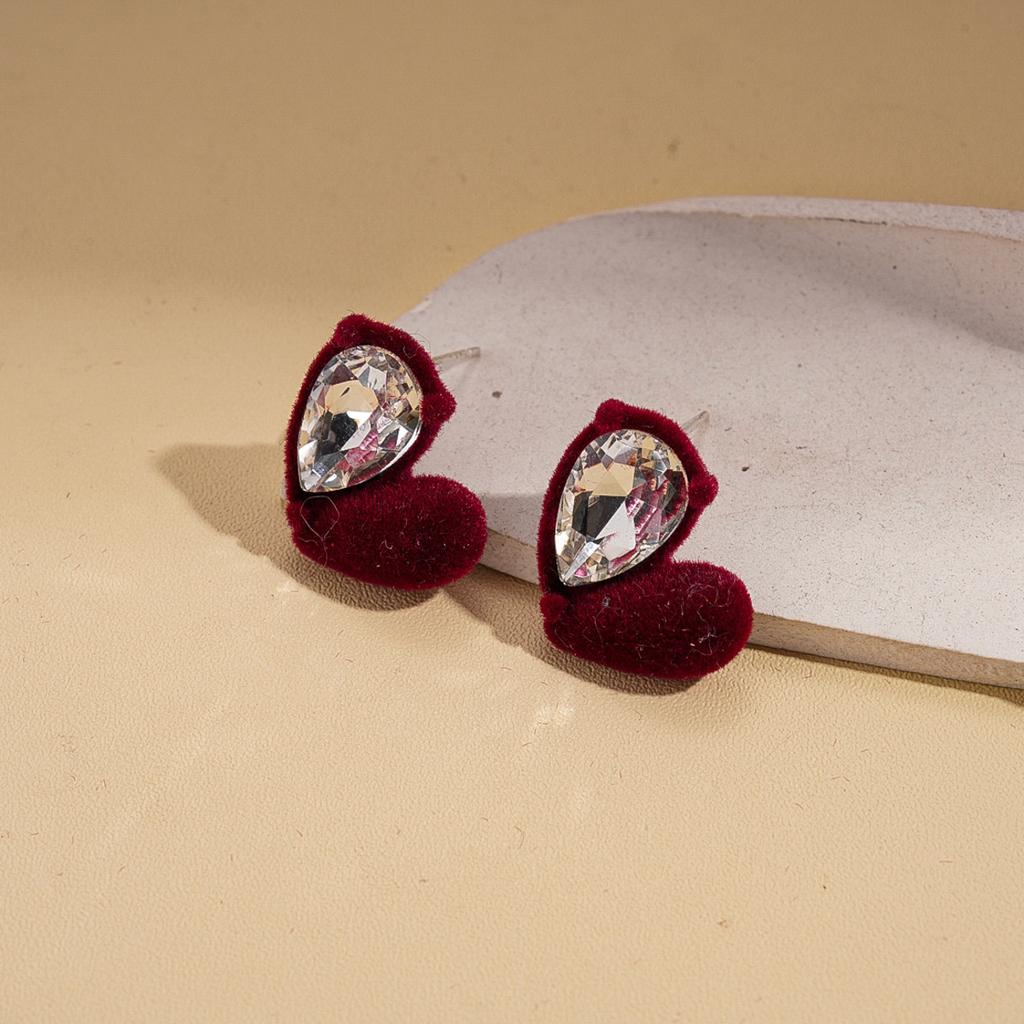 Wind Flocking Geometric Square Round Silver Needle Earrings Ankola Red Autumn and Winter Earrings