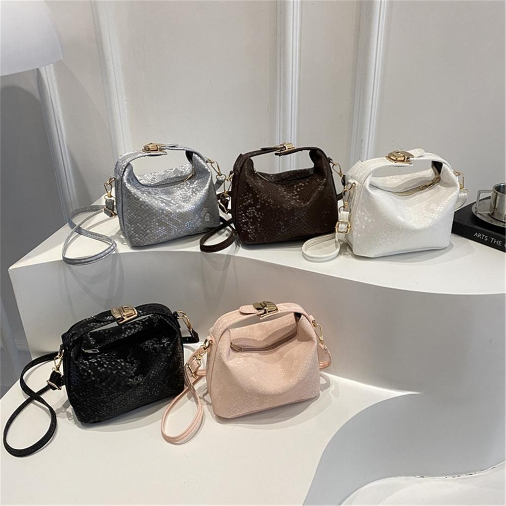 Aesthetic Lock Buckle Pure Colour Trend Simple Fashion Leisure Commuting Single Shoulder Diagonal Cross Handheld Bucket Bag