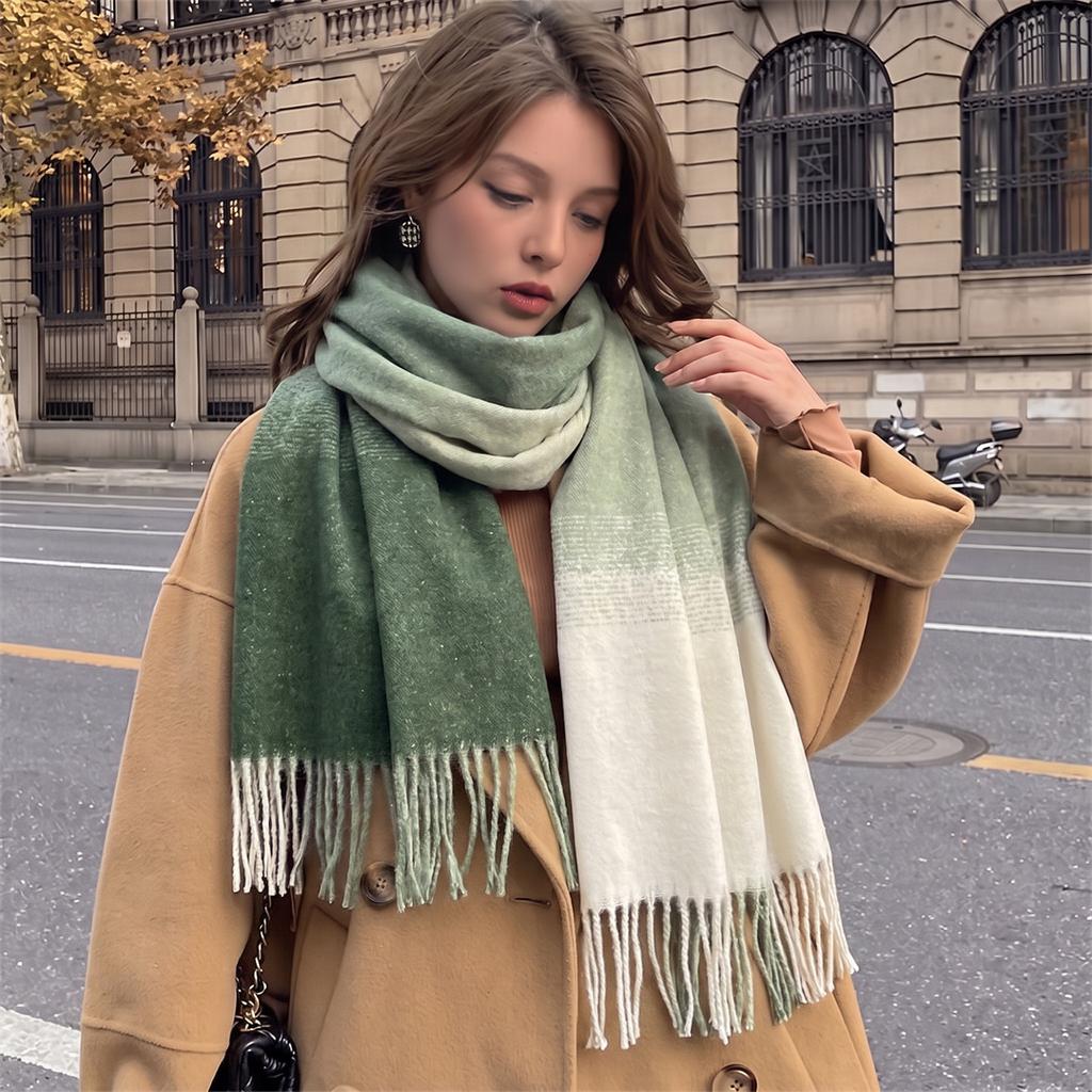 Fashion Ombre Gradient Tassel Scarf Women Soft Imitation Cashmere Shawl Warm Winter Neck Wrap City Streetwear Lady Fashion Gift