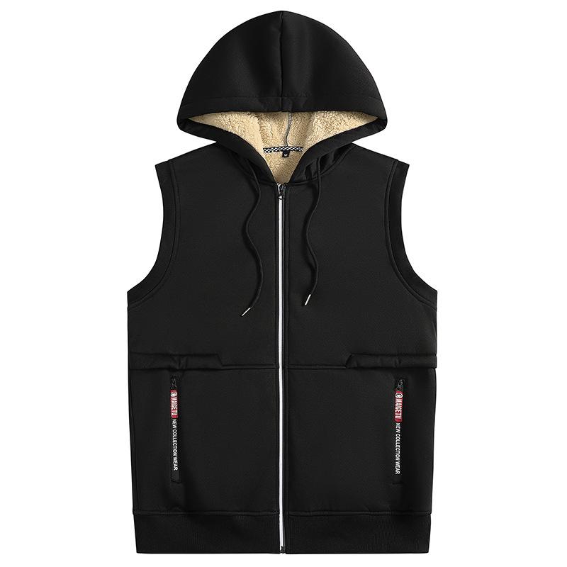 

Plush Men s Wool Spun Lamb Wool Hooded Loose Fitting Jacket Men s Clothing S чёрный