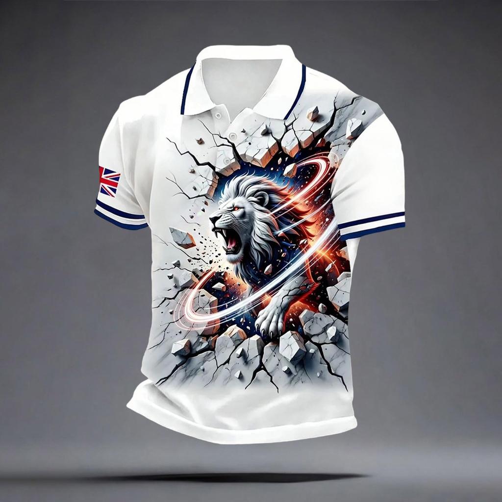 Men's Classic Polo Shirt Football Jersey England Style Short Sleeve Button Collar Lightweight Breathable Fabric Sportswear