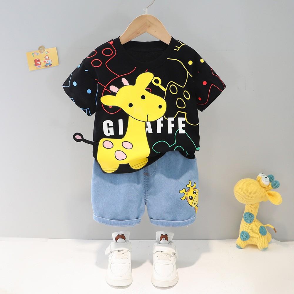 Baby Children's Clothes Cartoon Pattern Round Neck Short-sleeved Shorts Two-piece Trendy Children's Clothing Summer