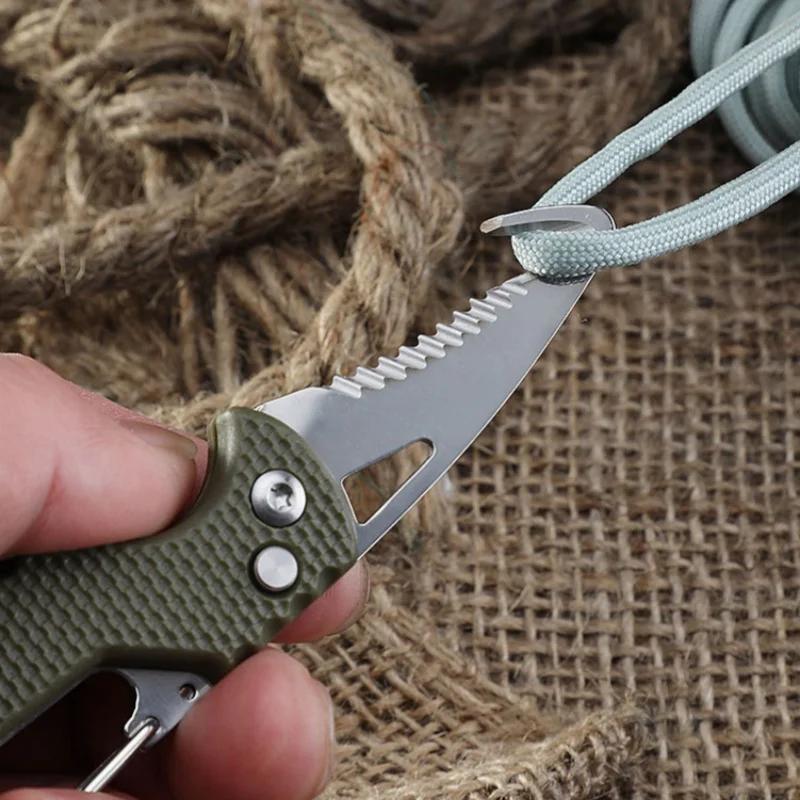 Pocket Folding Knife Portable Express Unpacking Knife with Keychain Serrated Hook Blade Outdoor Multifunctional Survival Tool