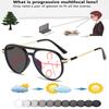 Oversized Pilot Frame Double Bridge Comfortable Photochromic Progressive Multifocal Reading Glasses +0.75 To +4