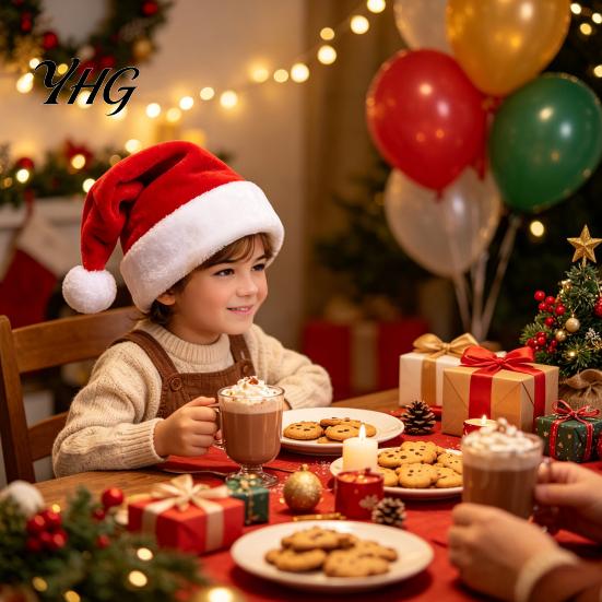 Christmas Party Hats Santa Hat, Flannel Plush Holiday Hat for Adults, Soft Thickened Festive Supplies Red White Velvet Cap Parties Thanksgiving