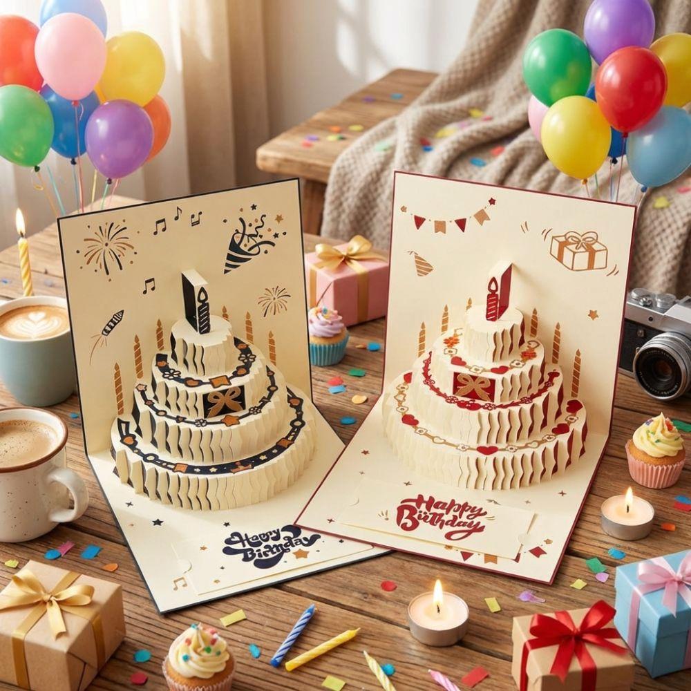 Colorful 3D Happy Birthday Card Surprise Gift Paper Pop-Up Greeting Card with Envelope Best Wishes Birthday Greeting Card