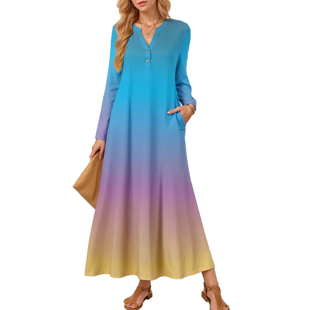 women gradient Print long-sleeved comfortable loose dress Elegant dress