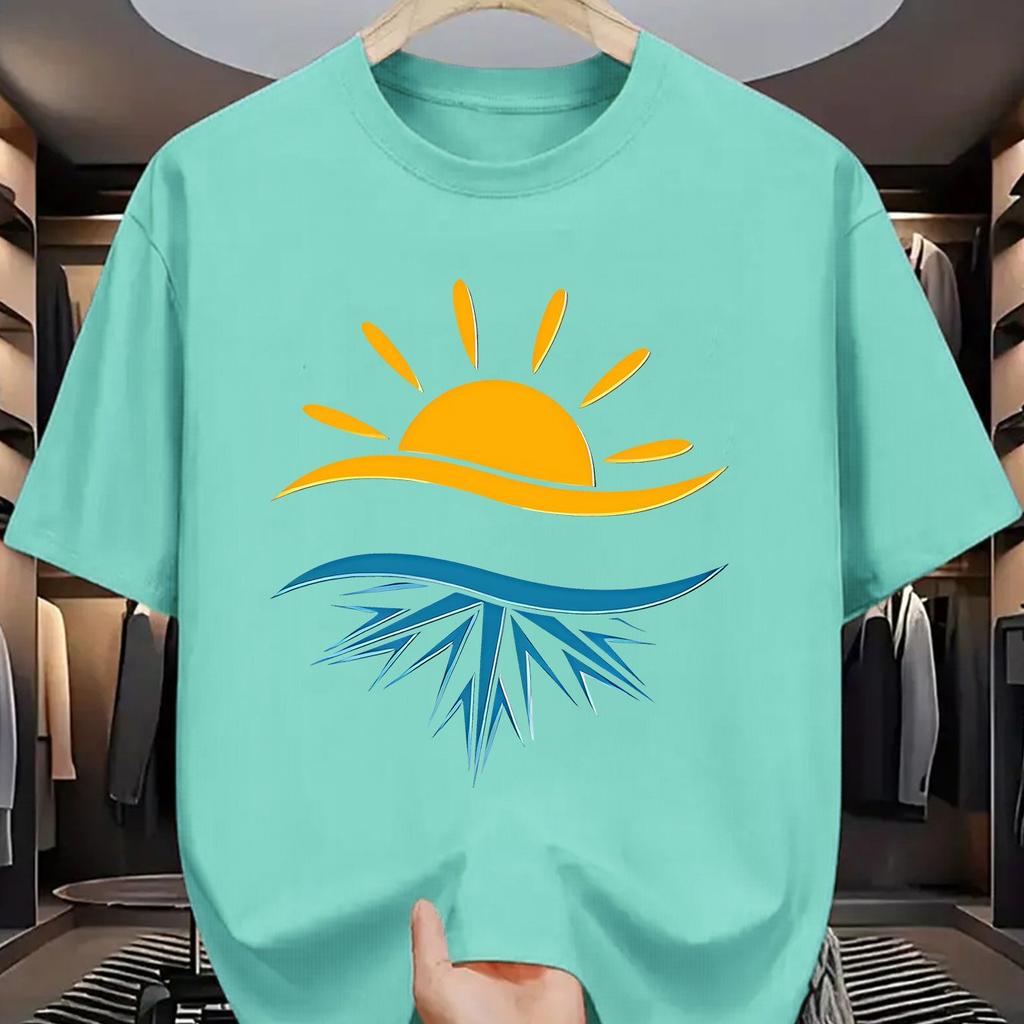 Sun and Ice Crystal Reflection Graphic Men Casual TShirt Cotton Breathable Short Sleeve Tee