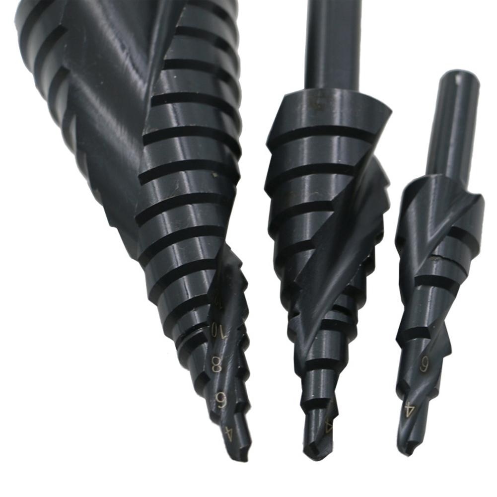 3PCS 4-32MM Multifunctional Spiral Groove Nitridation HSS Stepped Cone Drill Bit Set