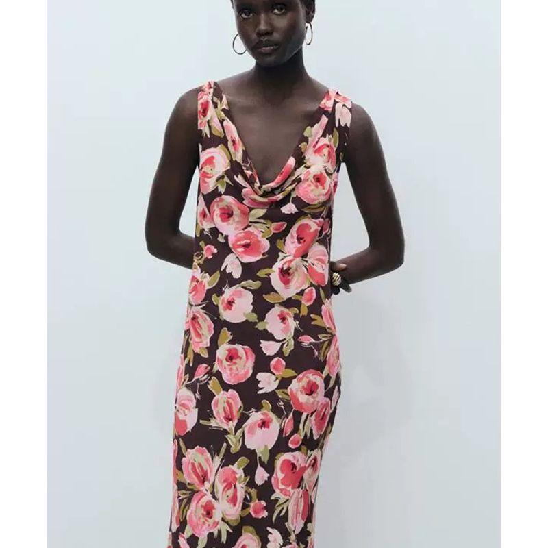 Summer New Product Women's Clothes Fashion Wind Elegance Silm Pile Collar Print Long Dress 87007200