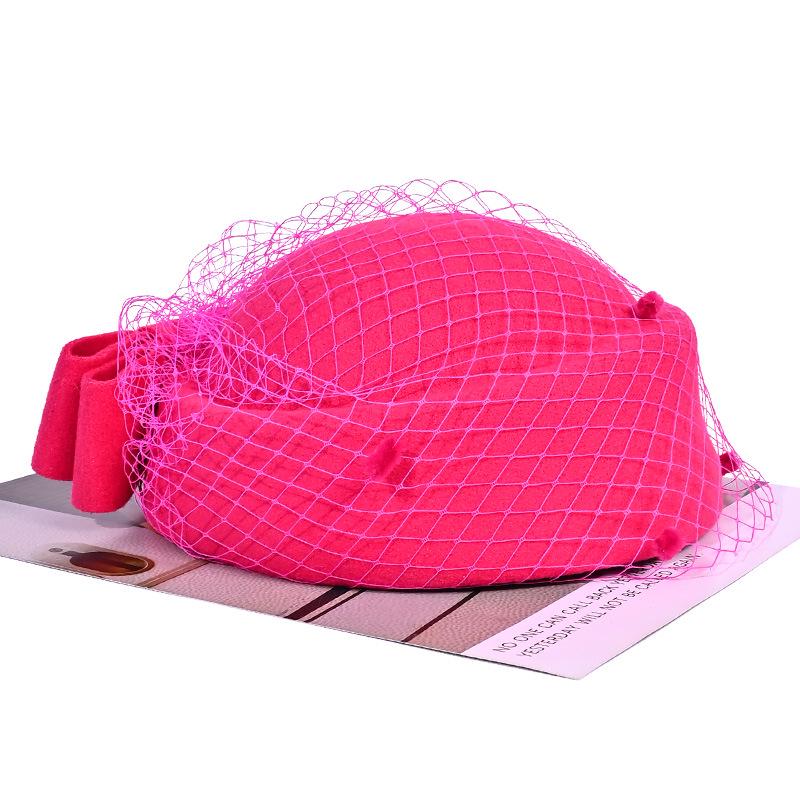 

Европейский и американский темперамент Шляпка-таблетка из шерстяного фетра: Ретро Осенне-зимняя джазовая шляпка стюардессы в британском стиле. One Size розы красного