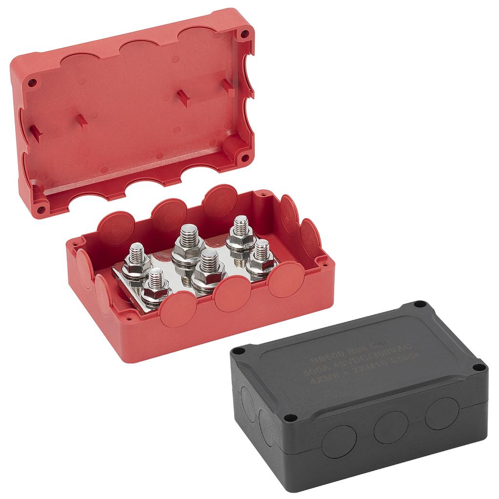 DaierTek 500A Marine Bus Bar 48V Automotive Power Distribution Block Big Current 6 Studs With Red Black Plastic Cover For Car