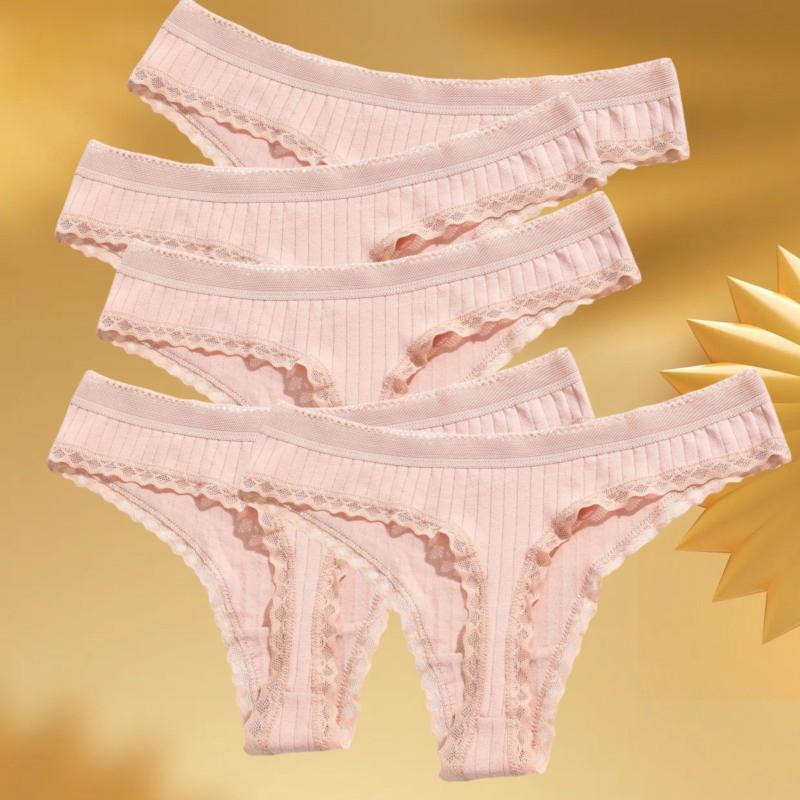 5PCS/Set Solid Color G-Strings Women Cotton Panties Sexy Lingerie Sports Striped Panty Low RiseThin Style Breathable Underpants