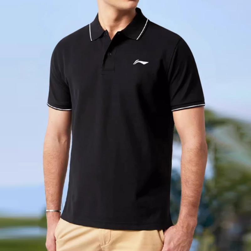 Li Ning Sports Slim Fit Breathable Quick Dry Running Polo Shirt Men tops Black APLT121