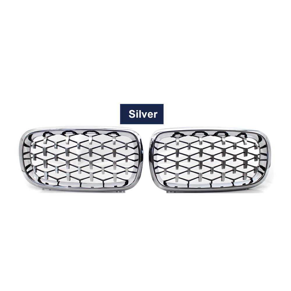 

New Front Diamond Kidney Grill Meteor Style For BMW F15 F16 X5 X6 F85 F86 2014-2018 Chrome Black Grille Car Bumper Front Grille срібний