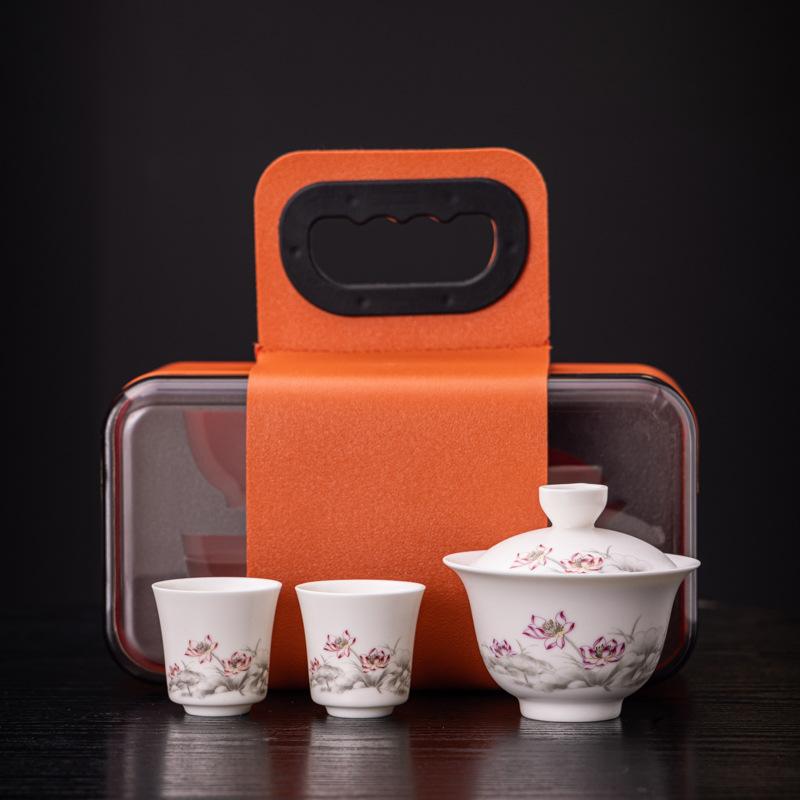 New ceramic Bai Ru kiln Kung Fu travel tea set set, suitable for business enterprises, company events, festivals, and opening gifts