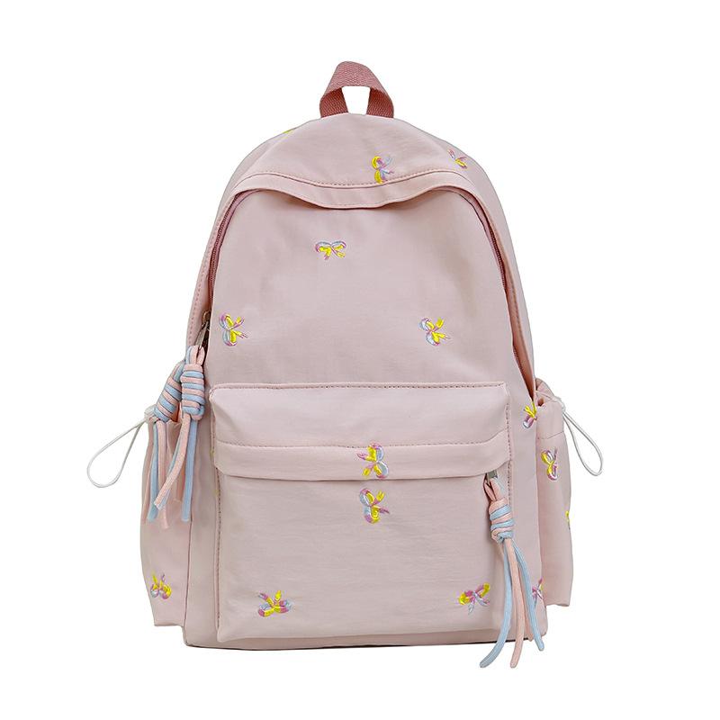 Backpack with Embroidered Bow Pattern for Teenage Girls Daily Use Cute Kawaii Style
