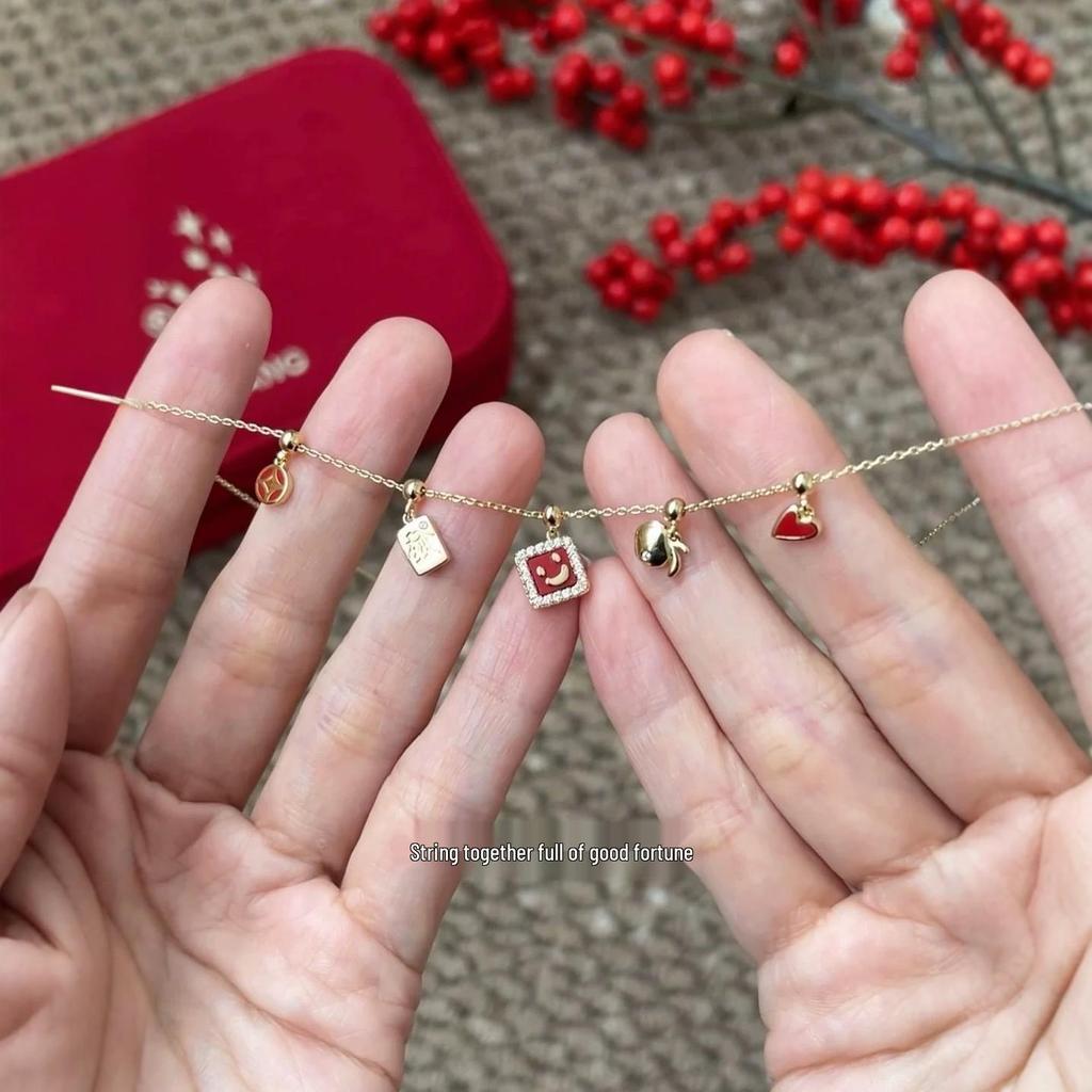 HEFANG Cute Five Blessings Necklace: Smiling Face Enamel Pendant for Women, High-End Luxury Clavicle Chain Fashion Accessory