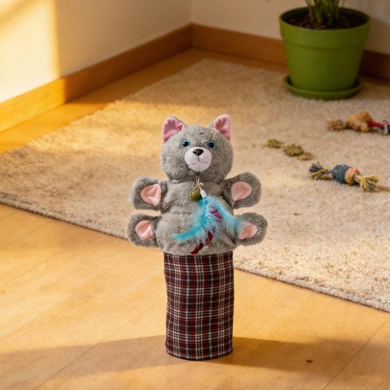 Soft Fabric Cats Wrestler Puppet Toy With Furry Construction For Scratching Play And Living Room Display