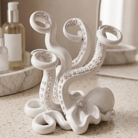 Novelty Home Decor 3D Printed Octopus Toothbrush Holder, Creative Space Saving Desk Organizer, Durable Flexible Tentacle Storage PLA Material
