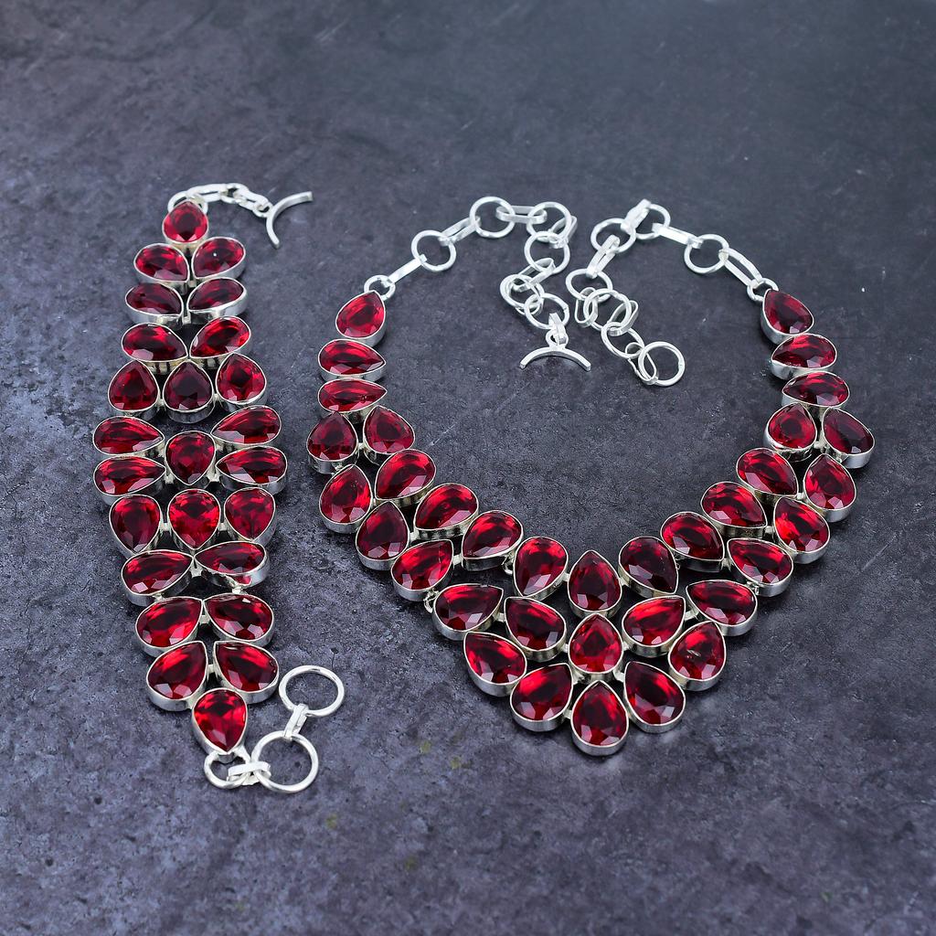 Natural Mozambique Garnet Gemstone 925 Sterling Silver Jewelry Set u3U30