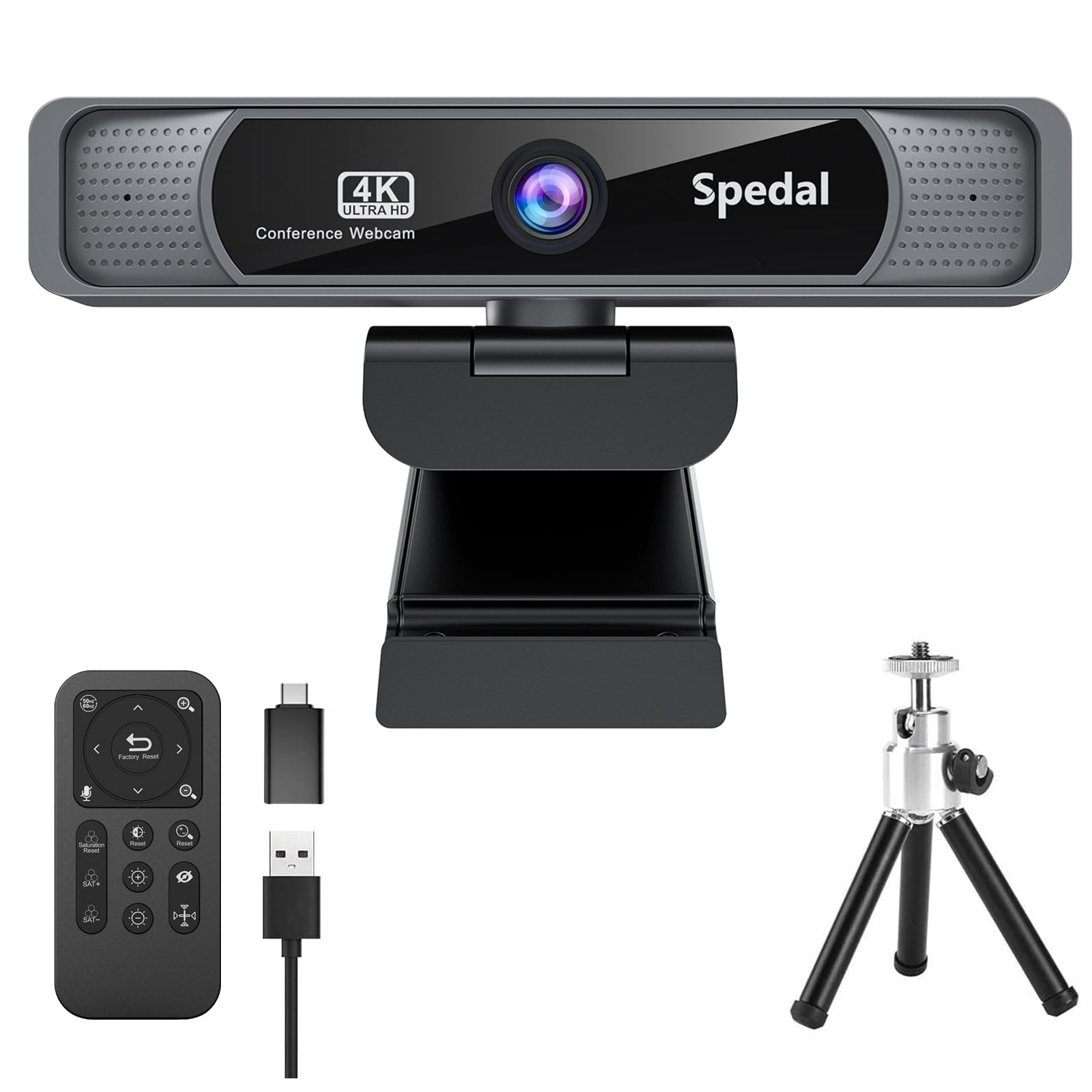 

Веб-камера Spedal 931 4K UHD 8 мегапікселів ширококутна конференц-камера 4-кратний зум Пульт дистанційного керування Штатив Мікрофон USB Plug Play 4K Веб-камера Камера ПК чорний