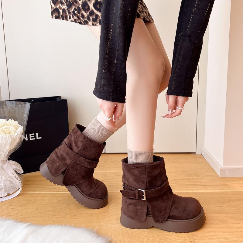 Men Women Boots Platform Flats Woman Ankle Fashion Belt Buckle Height Increase Shoes Street Style Ladies Chunky Heel Short Booties