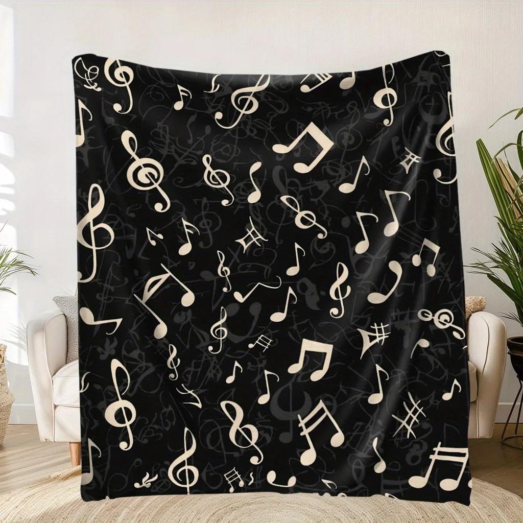 Contemporary Musical Note Flannel Printed Blanket Suitable for All Seasons Suitable for Living Room Office Sofa and Travel