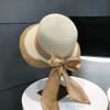 Foldable Big Brimmed Woven Cap Portable Bucket Hat Folding Sun Cap Bow Fisherman Cap  Summer