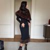 2 Piece Sets Fur Feather Skirts Outfits Women 2026 New Cover Up Shawl Top And Long Skirt Sets Elegant Streetwear Skirts Suits