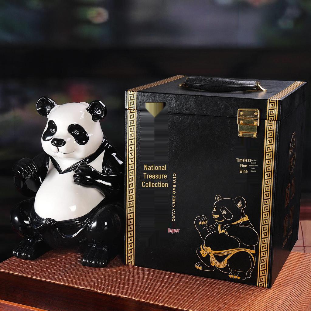 Panda 5 Jin Gold-Plated Ceramic Wine Bottle Ornament