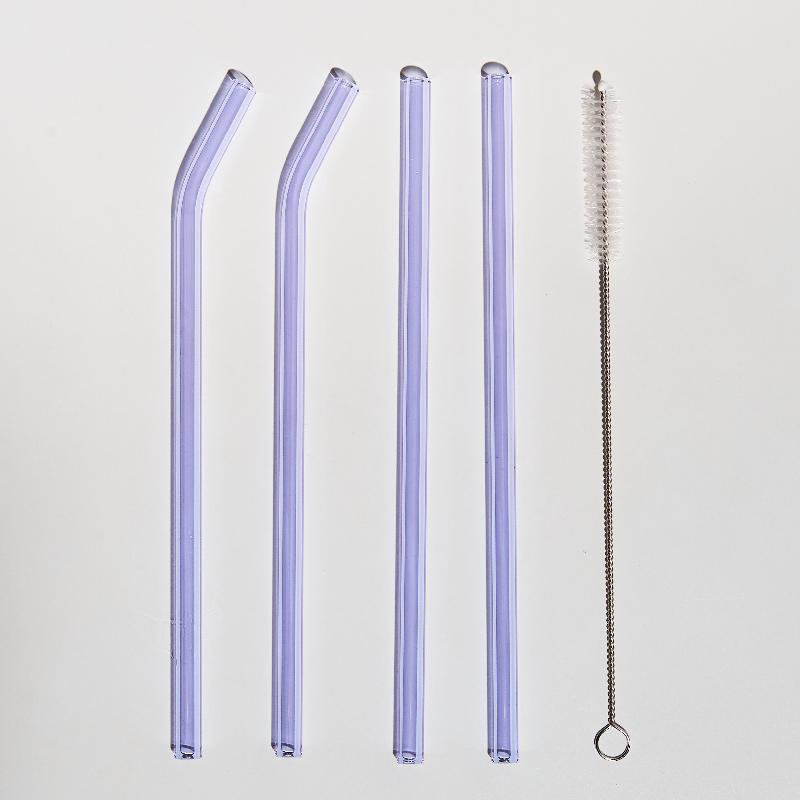 4pc Reusable Glass Straws Water Cup Straw Cup Colorful Heat Resistant Glass Straw with Cleaning Brush Drinking Milk Tea