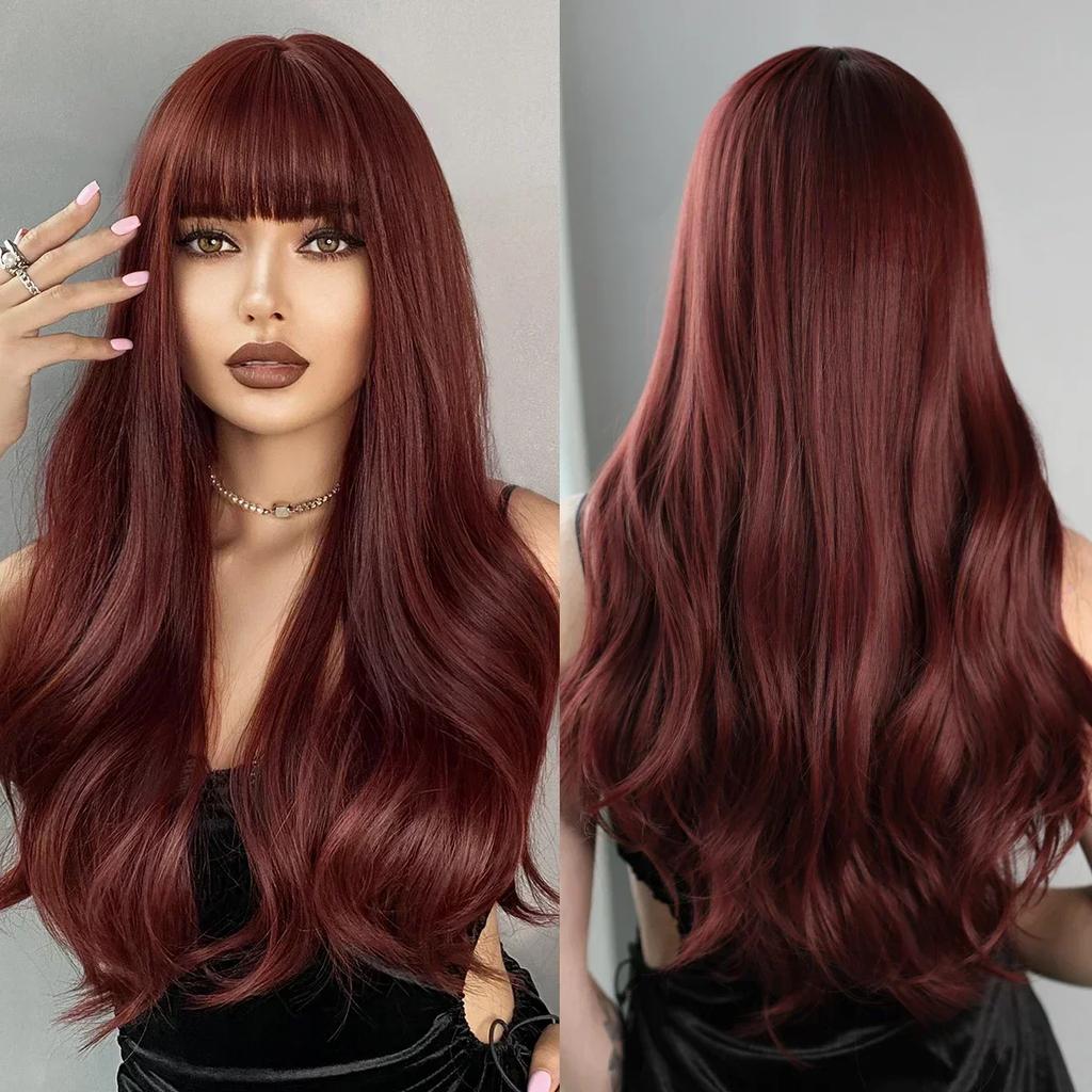 Professional  Loose Long Body Wavy Orange Wig for Women Daily Use Fashion Synthetic LightOrange Curly Hair Wigs with Bangs High Density 28Inch