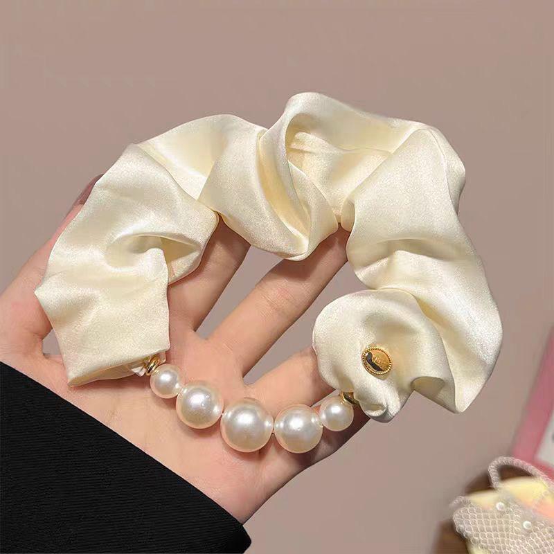 Elegant Pearls Large Intestine Scrunchie Hair Band For Women Girls Sweet Hair Ornament Ponytail Holder Hair Tie Hair Accessories