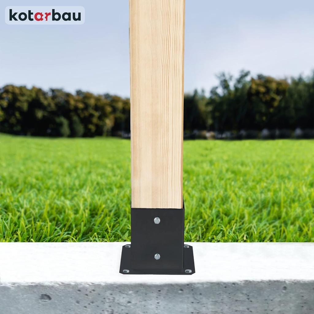 Wooden Pole Base Screwed To Concrete Black 140X140Mm 2Pcs