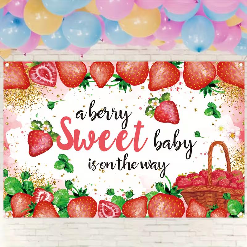 2D Pink Strawberry Newborn Baby Shower Backdrop