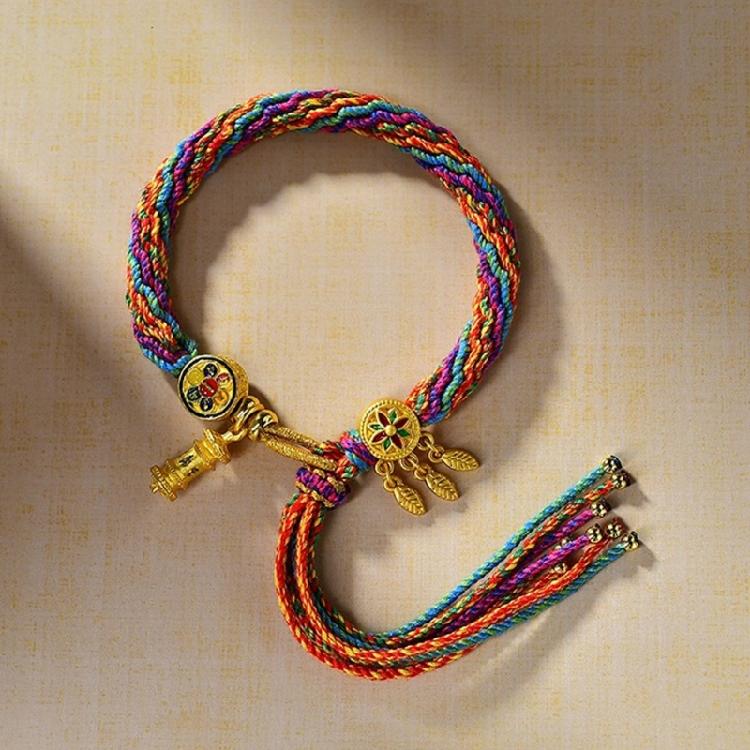 Vibranting Tibetan Handmade Woven Bracelet with Symbolic Patterns Portable Accessory for Festive and Spiritual Event