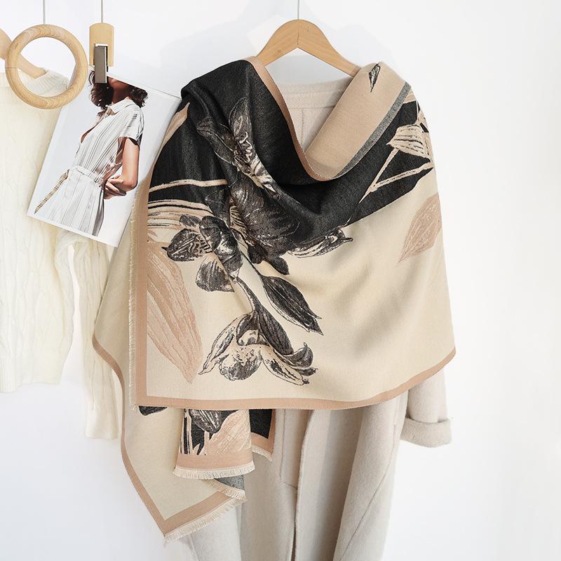 

Новый шарф с принтом лилий Женский осенне-зимний утолщенный шарф из искусственного кашемира Теплая повседневная шаль для кондиционирования воздуха 190CM