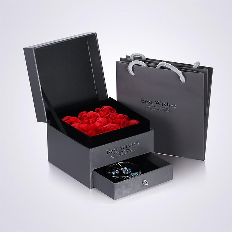 Eternal Love 9 Roses Jewelry Box: Creative Double-Layer Necklace & Ring Drawer, Ideal Valentine's Day Gift.